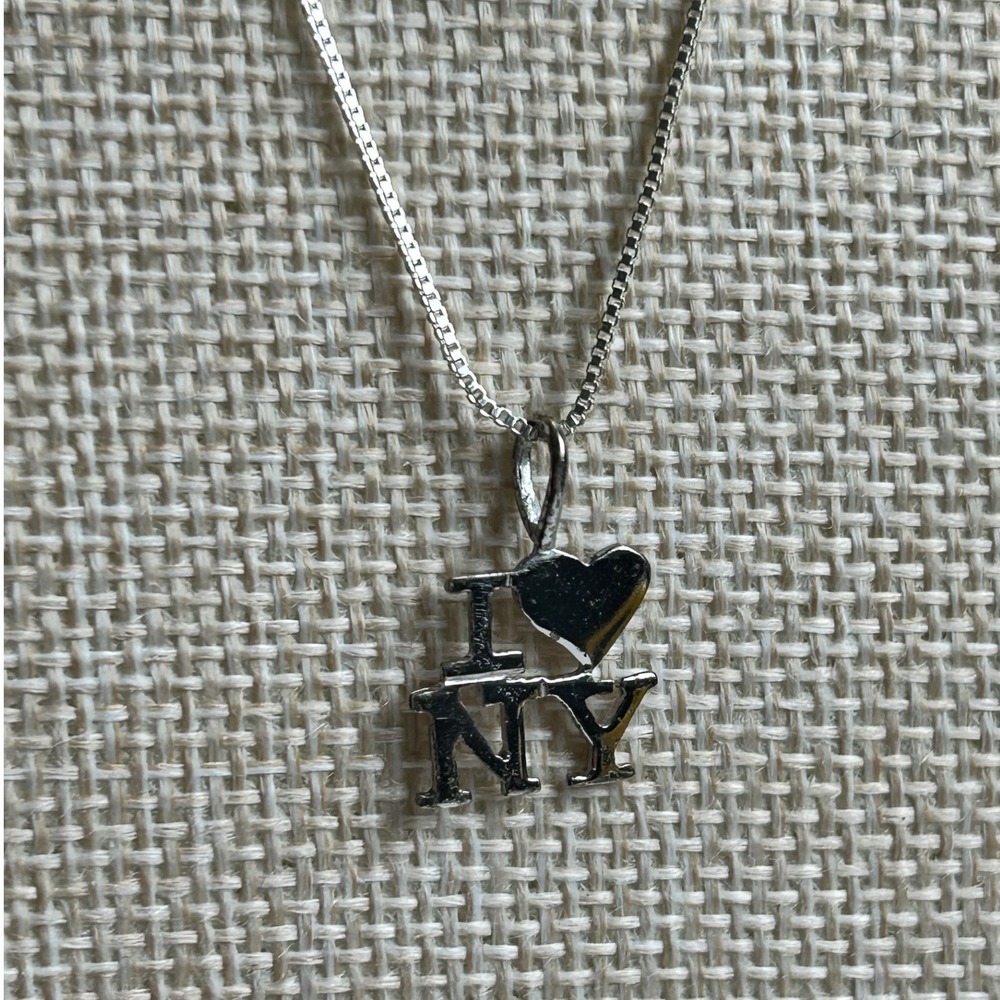 Sterling Silver I Love NY Heart Pendant Box Chain Necklace 925 17.5 Inch